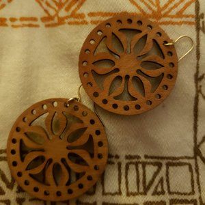 Big Wooden Flower Carved Out Earrings